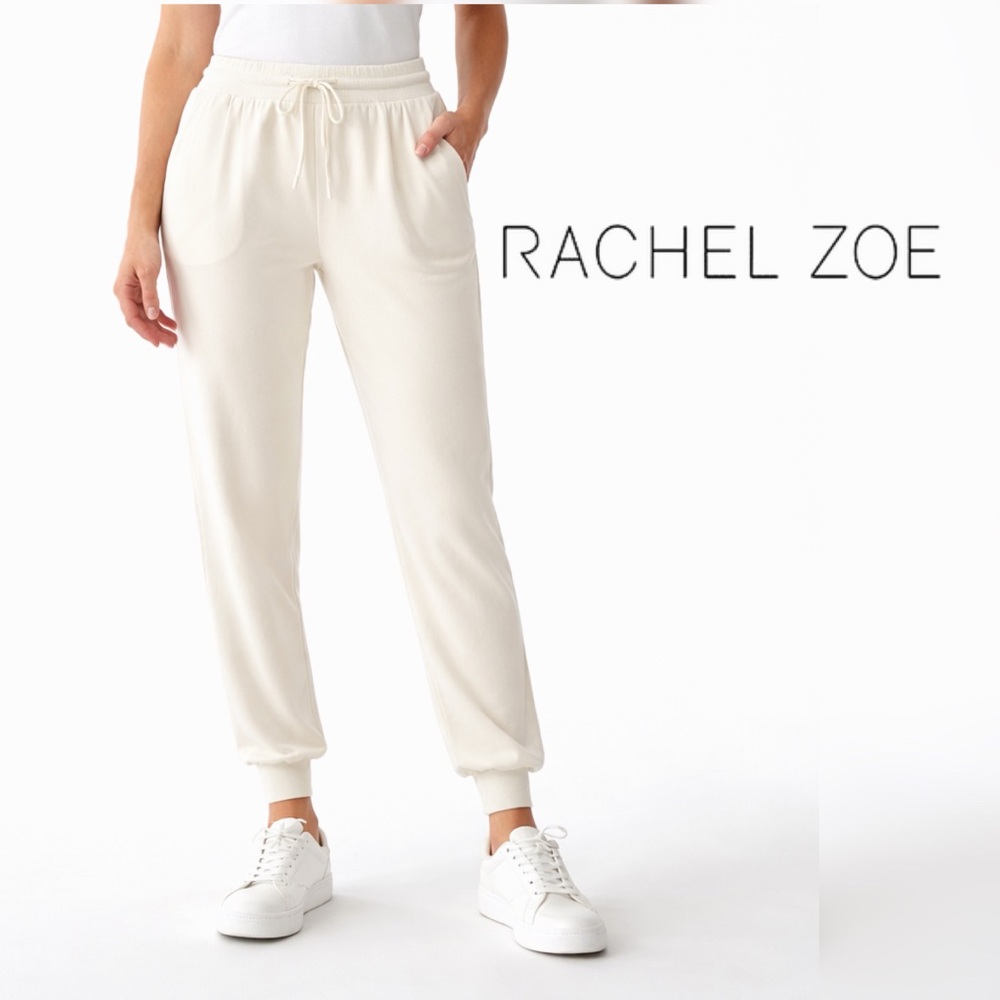 RACHEL ZOE Drawstring Cream Luxe Lounge Jogger Pants, Size XL